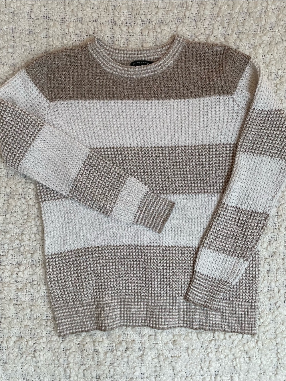 Staccato Taupe & Cream Striped Knit Crewneck Sweater Women’s Size S